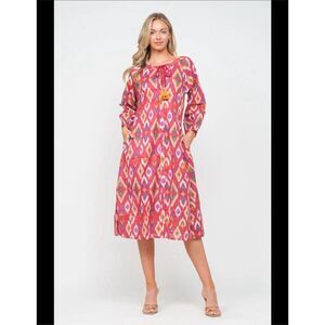 Raj Aurora Boho Inspired Red and Gold Cotton Dress Size Large New